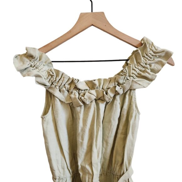 Reformation 100% Linen Sycamore Off Shoulder Midi Dress in Dried Herbs Green S - Picture 7 of 9